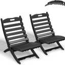 GREENVINES Folding-Xavier-Chairs Set of 2 | Wave | Portable Adirondack-Chair | HDPE Plastic | All Weather Fire-Pit Chair | Black | for Beach Outdoor Deck Poolside Garden Patio Porch Fishing