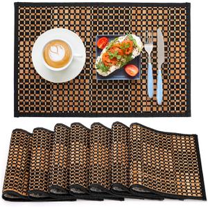Eorbow 8 Pack Bamboo Placemats, Natural Anti-Slip Dining Table Mats, Heat-Resistant Place Mats, Japanese Style Washable Placemats for Dining Room, Kitchen, Restaurant, 18 x 12 Inch
