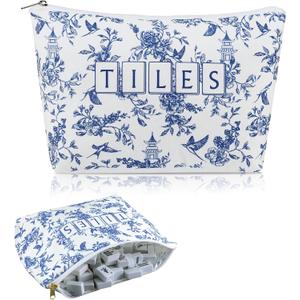 Sanwuta Soft American Mahjong Tiles Bag Thickened Mahjong Makeup Bag Gifts for Women Mah-Jong Lovers Accessories 13 x 7.8 x 3.2 Inches(Blue and White Porcelain)