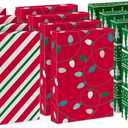 Hallmark Medium Christmas Gift Boxes with Lids (12 Shirt Boxes, 3 Designs: Lights, Trees, Red and Green Stripes) for Christmas, Holiday Parties, Hostess Gifts