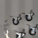 Finnhomy Stem Caster Wheels 2 Inch Heavy Duty Threaded Swivel Casters 1/2" -13 x 1 with Brake Set of 4 Premium Polyurethane Wheels PU Anti-wear Smooth Casters, Black