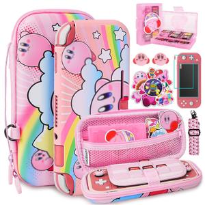 TIKOdirect Carrying Case for Switch Lite, Pretty Shockproof Portable Travel Bag with Soft Protective Cover, Screen Protectors, Cute Thumb Grips Caps and Game Card Case, Pink Rainbow