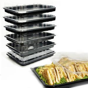 TRAYA Pack of 6 Serving Tray with lid - Reusable Catering Trays with Lids 13inch Long for Meal Prep, Cakes, Treats and Sandwiches (13 * 2.7 * 9.4inch)