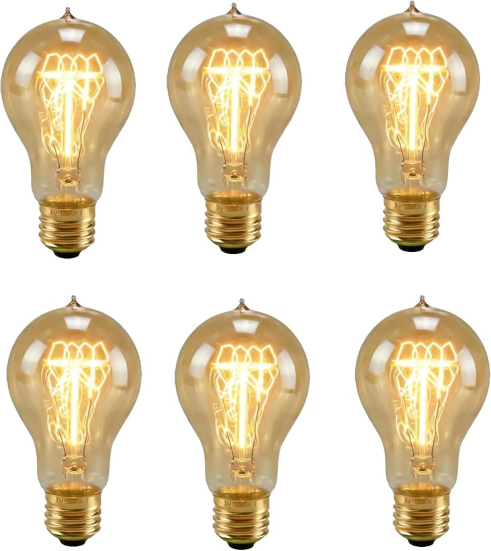 Warm Edison Incandescent Light Bulbs 75 Watt, Dimmable A19 Antique Vintage Oldfashioned E26 60+ Incandescent Light Bulbs (6 Pack)