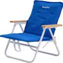 SUNNYFEEL Foldable Beach Chair, Beach Chair Backup with Wood Armrest & Cushion, Lightweight Camping Chair Heavy Duty for Beach, Camping, Lawn, Outdoor, Blue