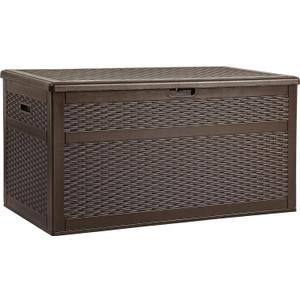 YITAHOME XXL 230 Gallon Large Deck Box, Double-Wall Resin Rattan Outdoor Storage Box with Flexible Divider for Patio Cushions Pool Float Garden Tools, 1000lbs Load Capacity Lockable Waterproof (Brown) (230 Gallon Rattan)