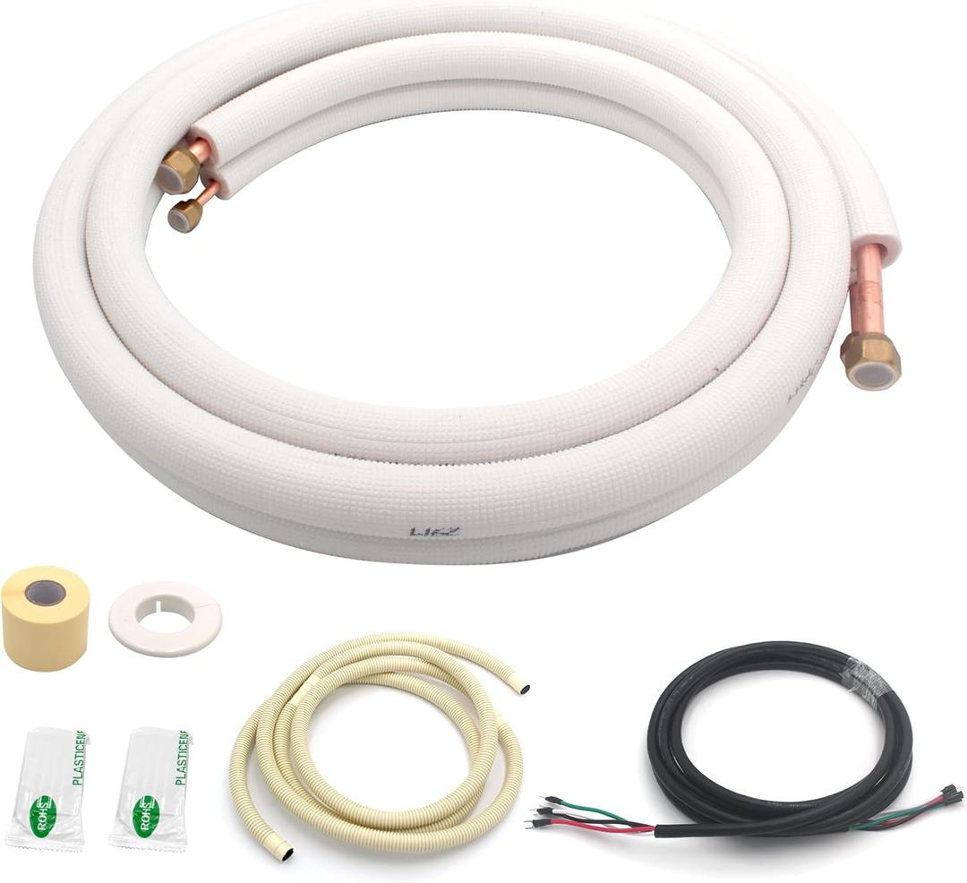 TAUROX 10FT Mini Split Line Set 1/4" & 1/2" O.D Copper Pipes Tubing and 3/8" White Thickened PE Insulation Coil, for Mini Split Air Conditioning or Heating Pump Equipment and HVAC with Flared Nuts.