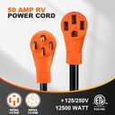 25FT 50 Amp RV Extension Cord Outdoor with Grip Handle,125/250V,12500W, 4 Prong, Heavy Duty 6/3+8/1 Gauge STW, NEMA 14-50P to 14-50R with Cord Organizer, UL&ETL Listed