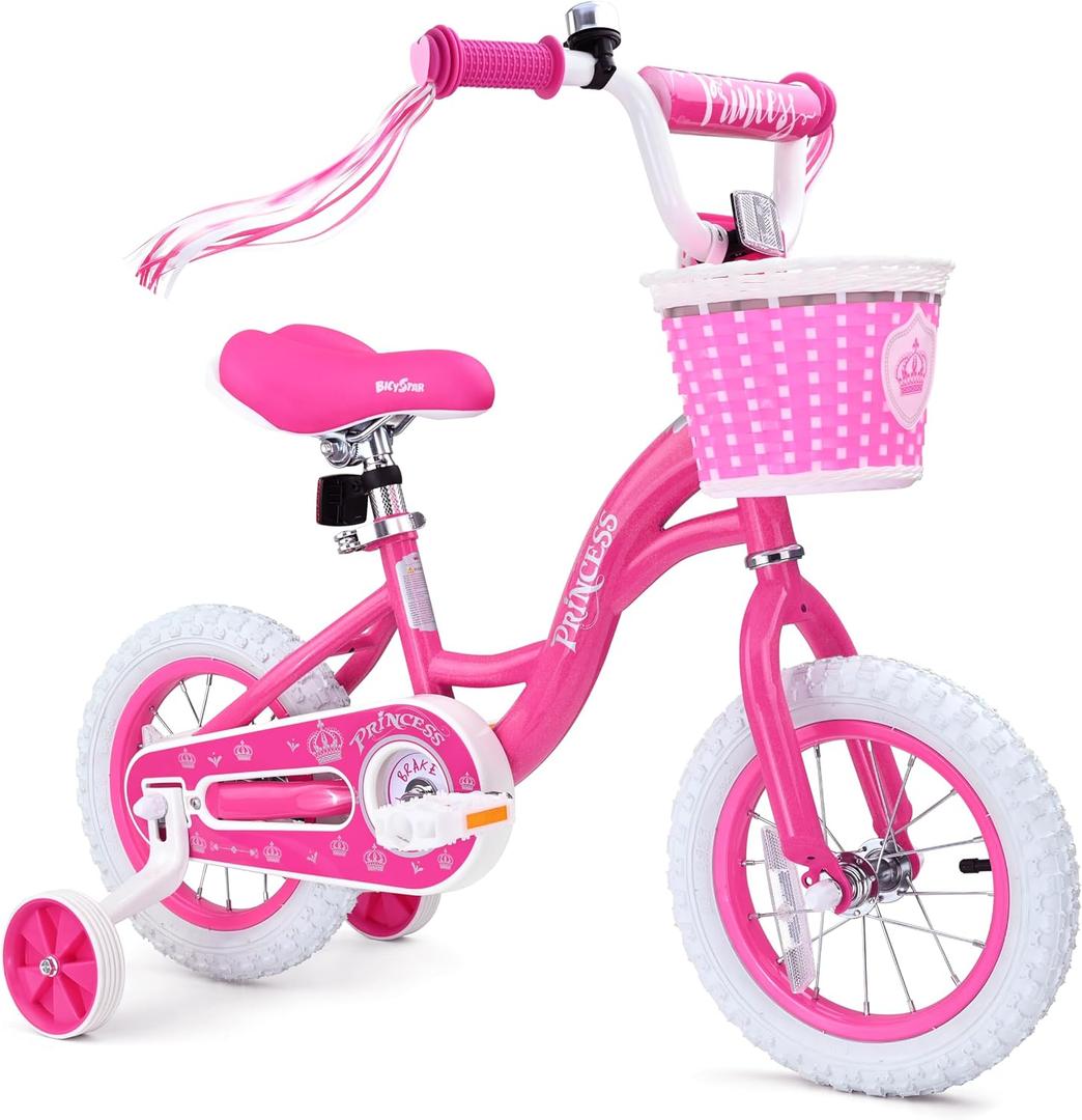 bicystar Princess Girls Bike 12-18 Inch with Training Wheels, Ages 3-8 Pink