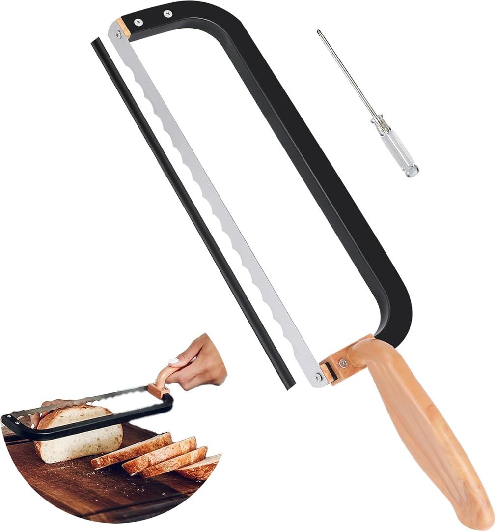 Bread Knife for Homemade Bread Bow Knife 16", Bread Saw Sourdough Slicer Aluminum Alloy Sourdough Cutter Suit for Left & Right Handed People to Cut Baguettes Vegetables Fruits