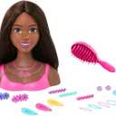 Barbie Doll Styling Head, Brown Hair with 20 Colorful Accessories, Doll Head for Hair Styling