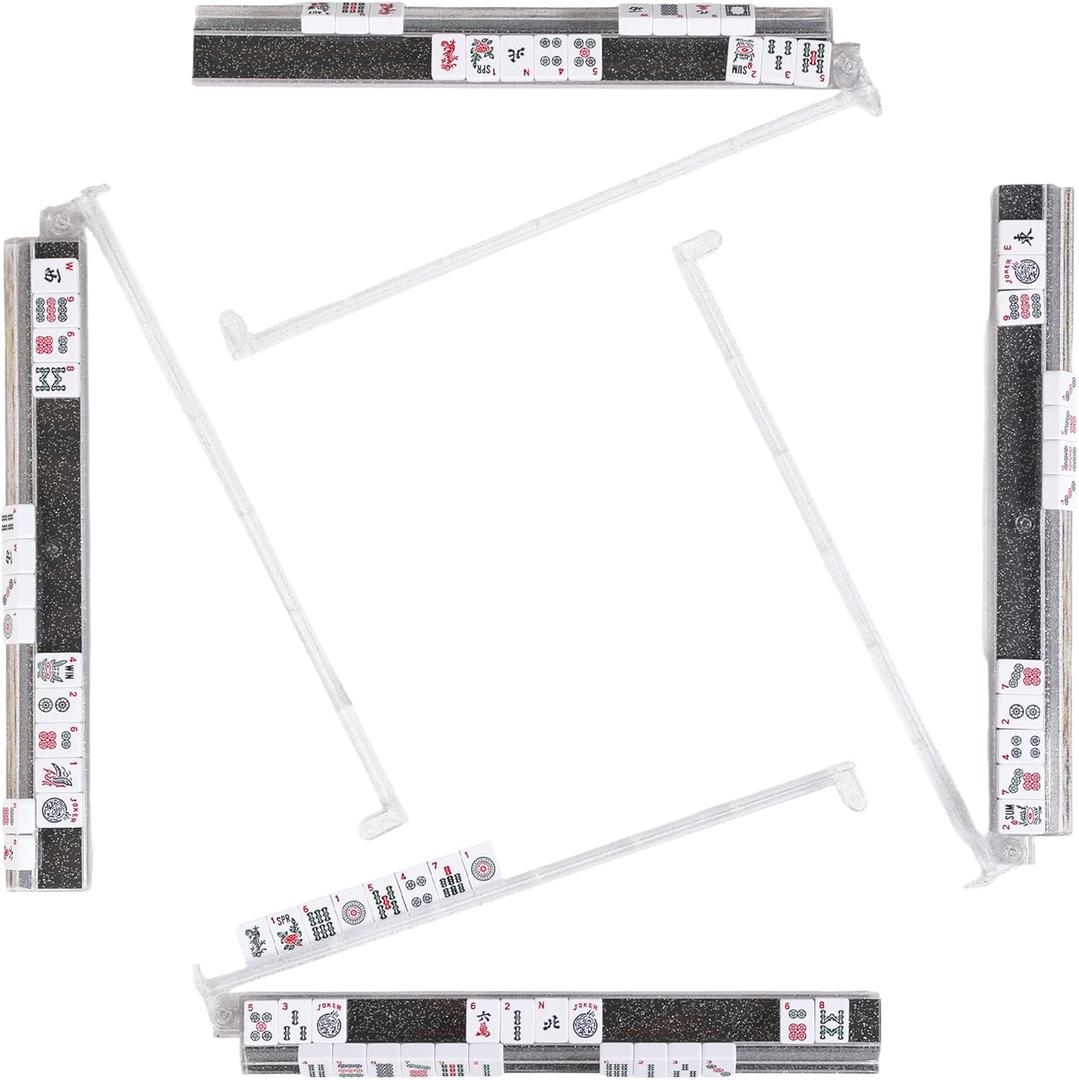 Mahjong Racks with Pushers, Anti-Slip Design Clear All-in-One Mahjong Racks and Pushers - Modern American Mahjong Tile Racks Set of 4 (Bling Clear)