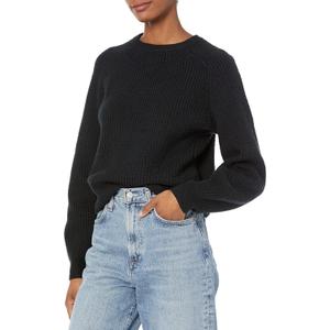 Amazon Essentials Women's Crew Neck Rib Sweater, Black, Small