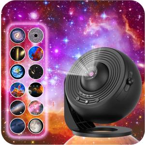Galaxy Projector for Bedroom, HD Image Star Projector Galaxy Light Adjustable Knob, 13 Film Discs Planetarium Projector for Kids, 360 Rotating 1/2h Timer Simple 3-Button Control
