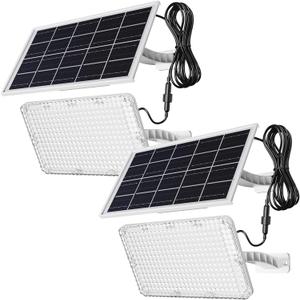 1000 Lumen 299 LED Solar Dusk to Dawn Light Outdoor JACKYLED Solar Powered Spotlight with 4000mAh Battery Outside Waterproof Wall Mount Security Light for Porch Storage Room Patio Shed (White, 2-Pack)