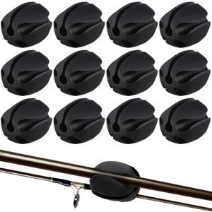 12 Pcs Portable Silicone Fishing Pole Rod Holder Clips Fixed Ball 5 Holes Multifunctional Rubber Fishing Pole Puller Clips Bike Rod Holder Straps for Travel Ground Car Bike (Black)