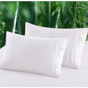 HCORA 100% Viscose Derived from Bamboo Pillow Cases Set of 2, Breathable Cooling Pillowcases for Hot Sleepers, 600 Thread Count, Silky Soft, Queen Size, Blue