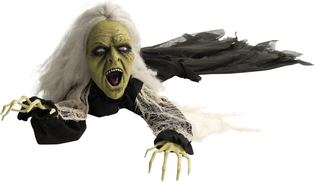 Haunted Hill Farm Scary Crawling Witch Animatronic with Touch Activated Lights and Sound, Indoor or Covered Outdoor Halloween Decorations for Home or Haunted House, Battery Operated Halloween Props