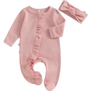 CIYCUIT Baby Girls Cactus Footies Newborn Zip Up Onesie Romper (0-3 Months, D2 Pink)