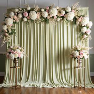 10 ft x 8 ft Wrinkle Free Sage Green Backdrop Curtain for Parties, Light Green Polyester Photo Backdrop Drapes for Baby Shower Wedding Engagement Birthday Party Backdrop Stand,5ft x 8ft 2 Panels