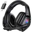 Tatybo Wireless Gaming Headset for PC, 2.4 Ghz USB & Type-C Gaming Headphones with Microphone, 30H Battery Bluetooth Headphones for Switch, Laptop, Mobile, Mac (Black)