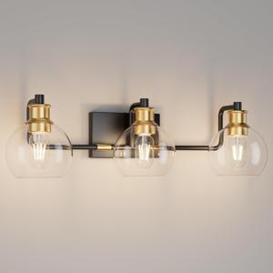 Tipace Black & Gold Vintage Bathroom Vanity Light Fixtures Over Mirror Glass Globe 3 Lights Industrial Vanity Lights Farmhouse Bath Lighting(Exclude Bulb)
