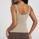 ODODOS Women's Seamless Cami Top - Ultra Soft Ribbed Tank Scoop Neck Slim Fit Summer Sleeeve Shirts, 1-Pack, Mushroom, Large 
