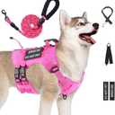 No Pull Tactical Dog Harness for Large Dogs, Escape Proof Molle Dog Vest Harness and Leash Set, Adjustable Military Service Dog Harness with Handle for Dogs (Pink, M)