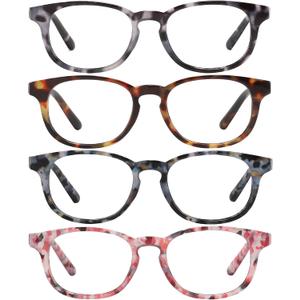 Przene Reading Glasses for Men Women Blue Light Blocking Readers Spring Hinges Lightweight Style Pack (Demi Grey/Brown/Blue/Red)