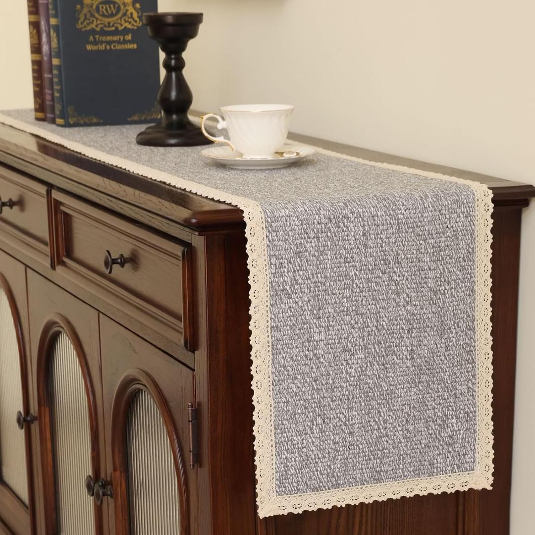 Boho Dresser Cover Top: Gray Handwoven Cotton Dresser Runner for Bedroom Furniture, Non-Slip Farmhouse Dresser Scarf and Scarves,Mashine Washable(12x48 inches)