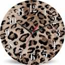Mxocom Leopard Wall Clock Cheetah Fur African Animal Print 10 Inch Silent Non Ticking Battery Operated Clock Vintage Round Clock for Living Room Bedroom Bathroom Office Decor