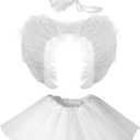SATINIOR 3 Pcs Angel Costume for Woman Including Angel Tutu Skirt Headband Wing, Nativity Costume for Adults Halloween(Small,White) 