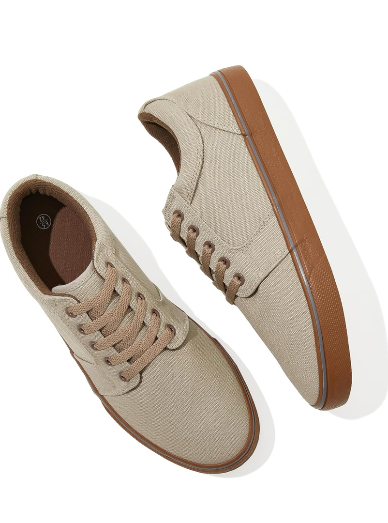 BENPAO Mens White Casual Shoes All Black Fashion Sneakers for Men Low Top Lace Up Canvas Shoes 9.5