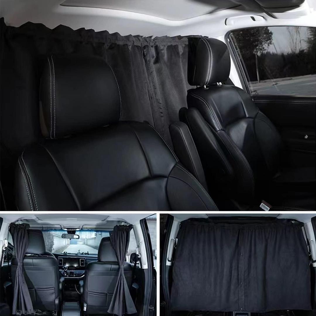 MEEWOO Car Divider Privacy Curtain, Blackout Suede Sun Shade Cover Front & Rear Seat Partition Space Divider Auto Van Truck Interior Accessories for Family Camping Baby Sleeping (Black, Large)