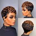 VRZ Short Pixie Cut Wigs for Black Women Glueless Pixie Cut wig Human Hair Black Color with Honey Blonde Brown Short Layered Brazilian Virgin Human Hair Wig for Women Color 1B/4/30# Full Machine Made (T69#RK Color)
