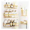 5 Pack Shower Caddy Organizer Rack Shelf for Inside Shower, Self Adhesive Wall Storage Basket Rustproof Stainless Steel Shampoo Holder Bathroom Accessory Decor Set, Gold