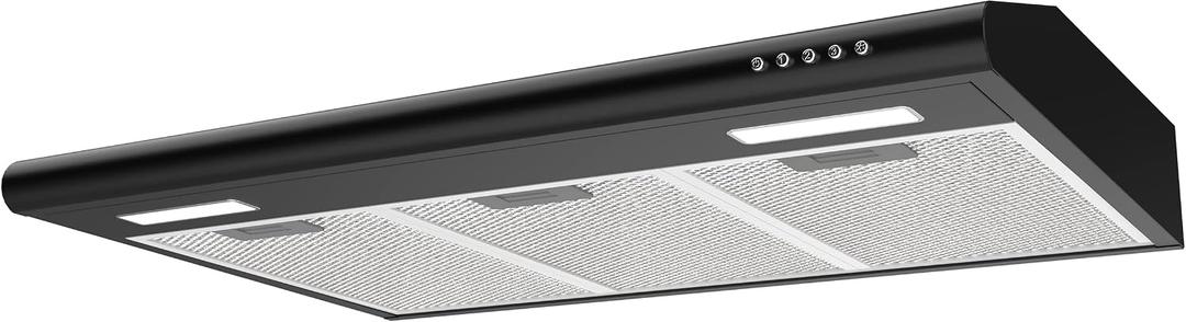 CIARRA AWB75918B Black Range Hood 30 inch Under Cabinet with Anti-Fingerprint Design, Slim Vent Hood with Push Button Control, Ducted and Ductless Convertible