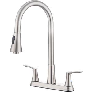HOMELODY 2 Handles Kitchen Faucet with Pull Down Sprayer for 3 Hole Sink, 8 inch 360 Rotating Spout Centerset Kitchen Sink Faucet with Water Lines Brushed Nickel