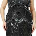 BABEYOND Women's Plus Size Flapper Dresses 1920s V Neck Beaded Fringed Great Gatsby Dress (5X-Large, Glam Black)