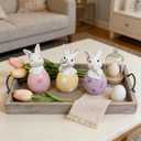 Cynkeyee Easter Decorations Bunny Figurine - Set of 3 Resin Bunnies Easter Eggs Base, Pink, Yellow, Purple Bunny for Table Decor Office Gift for Woman Easters Decorations for The Home 1.5x2x3.5 Inch