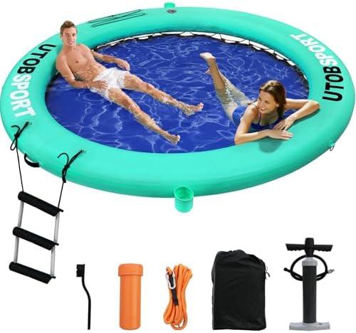 UTOBSPORT Inflatable Water Hammock Floating Dock 8x8 FT Water Floating Island Raft for Lake Boat Pool Ocean | Adults Kids Dogs, with W/Cupholder & Pump