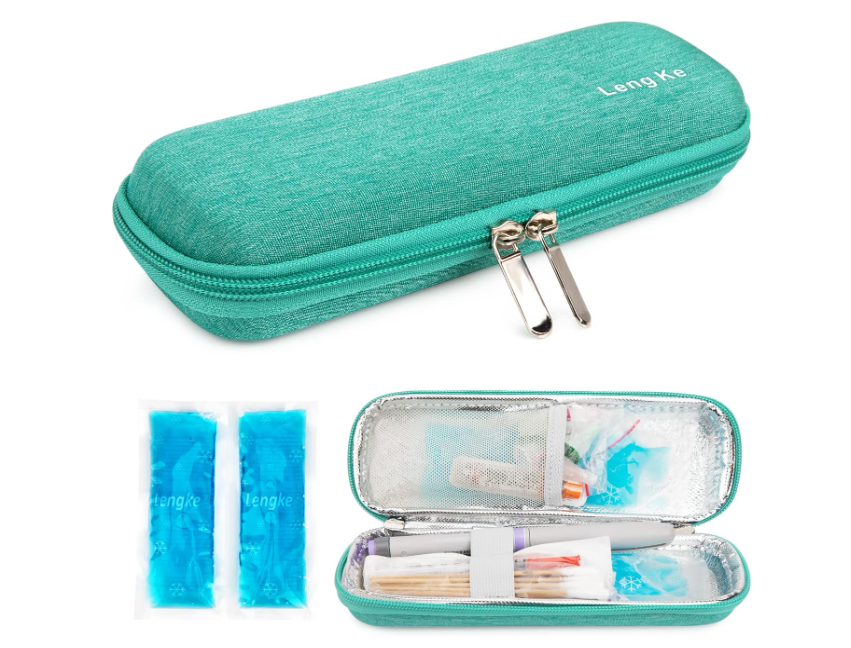 YOUSHARES Insulin Cooler Travel Case, Small EVA Diabetic Insulated Organizer Portable Cooling Bag for Medication Cooling Insulation, Epi Pen Carrying Bag with 2 Ice Pack (Green)