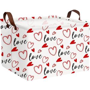 Valentines Day Basket Large Foldable Heart Shaped Storage Box for Gifts Kids Empty Storage Bins Rectangular Toy Organizer Decor (Love Red Hollow Solid Heart)