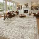 Soalmost 10x14 Area Rugs for Living Room, Non Slip Machine Washable Vintage Rugs, Low Pile Lightweight Large Rug for Bedroom, Dining Room, Home Office Brown