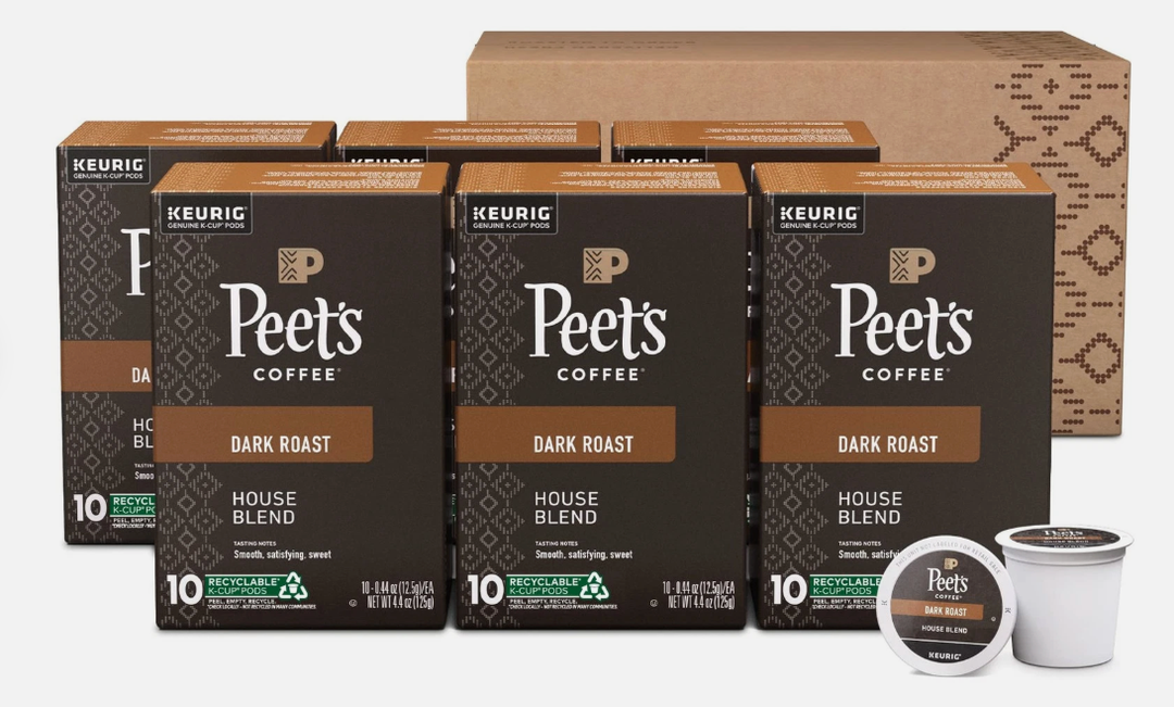 Peet's Coffee House Blend Dark Roast K Cup Pods 60 Count Recyclable Pods Exp 10/29/2026
