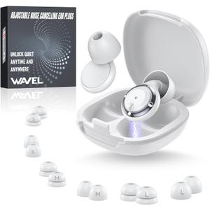 WAVEL Adjustable Ear Plugs for Sleeping Noise Cancelling - 3 Modes Noise Reduction EarPlugs (17-35dB) for Snoring, Travel & Concerts | 7 Pairs Silicone Tips (XS/S/M/L) | Magnetic Carry Case | White