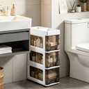 3 Drawer Storage Organizer, Narrow Plastic Storage Drawer Cart with 4 Wheels, 3 Tier Space Saving Storage Tower Box, Narrow Storage Cart for Small Space Bedroom Bathroom Kitchen Pantry Office