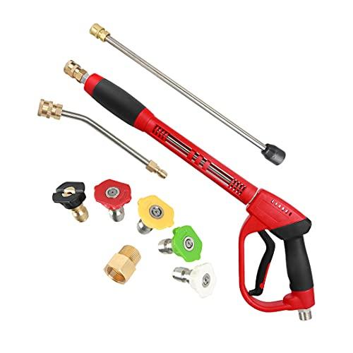 CHAVOR Upgraded Pressure Washer Gun with Extension Replacement Wand, M22 Fitting,7 Inch 30 Degree Curved Rod, 5 Nozzle Tips, 5000 PSI, 47 Inch CHAVOR Upgraded Pressure Washer Gun with Extension Replacement Wand, M22 Fitting,7 Inch 30 Degree Curved Rod, 5 Nozzle Tips, 5000 PSI, 47 Inch