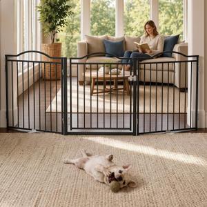 No Pawblems Metal Freestanding Foldable Dog Gate with Door, 30'' Tall