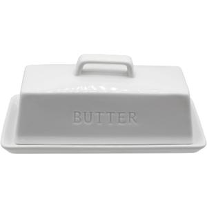 Ceramic Butter Dish With Lid for Countertop, Covered Butter Holder With Lid, White Butter Container, Butter Tray With Handle